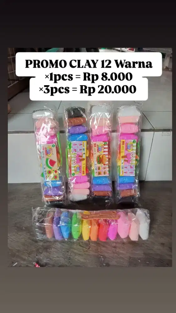 PROMO Mainan Anak Clay 12 warna /3pcs