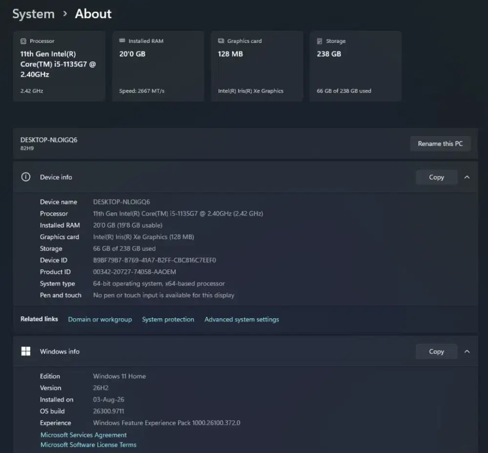 Lenovo 17 inch RAM 20GB SSD 256GB