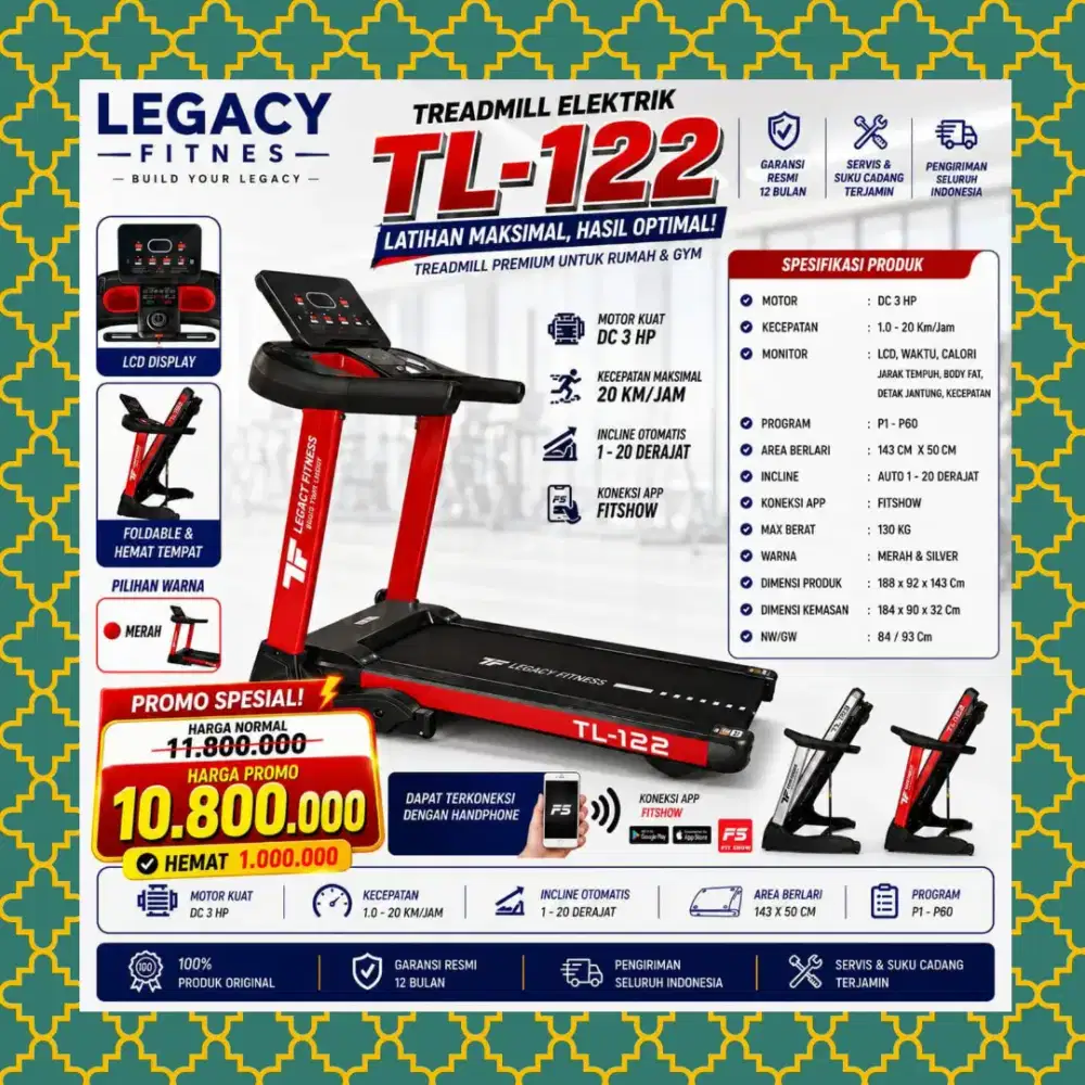 Big treadmill elektrik TL-122 alat kebugaran DLM-462