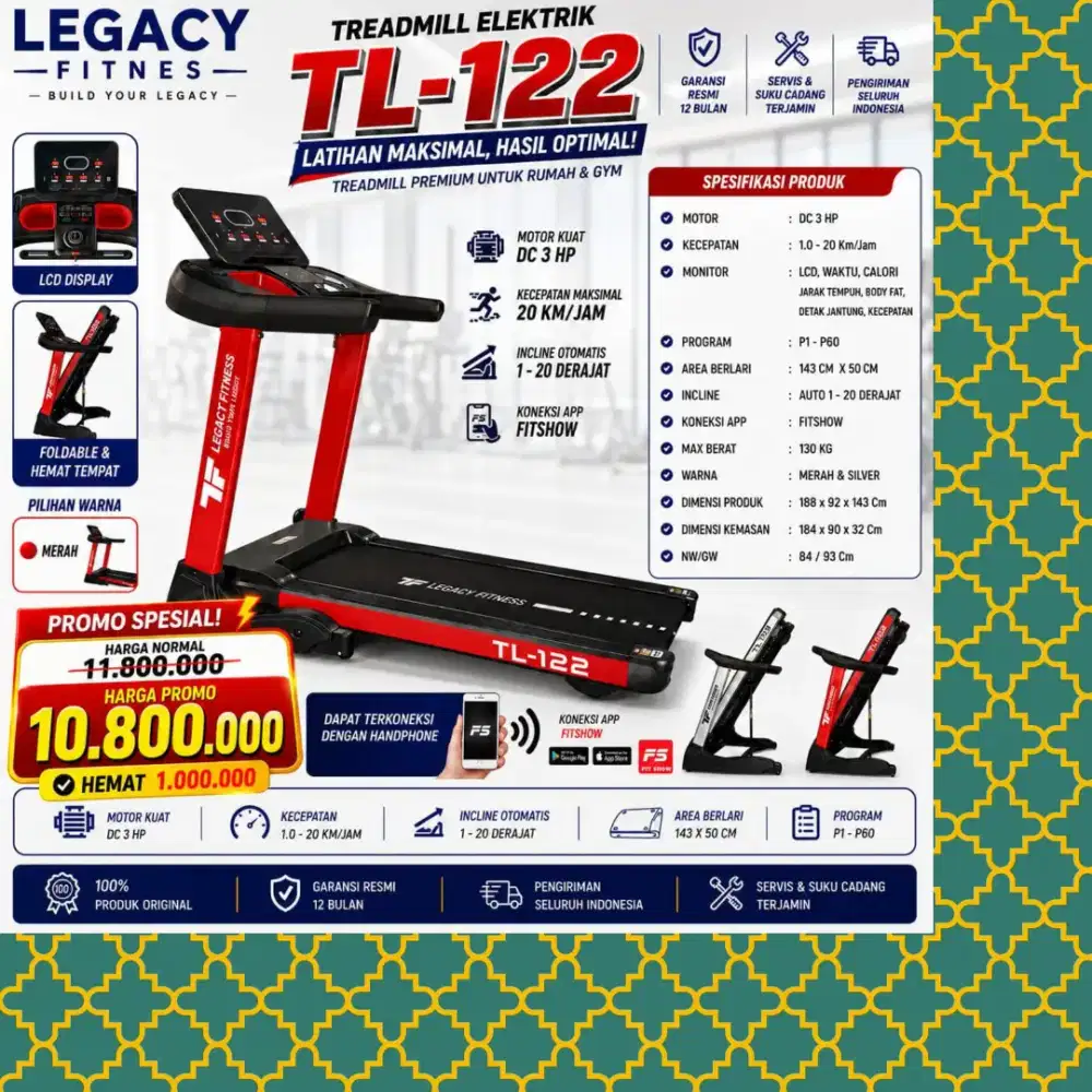 Big treadmill elektrik TL-122 alat kebugaran DLM-462
