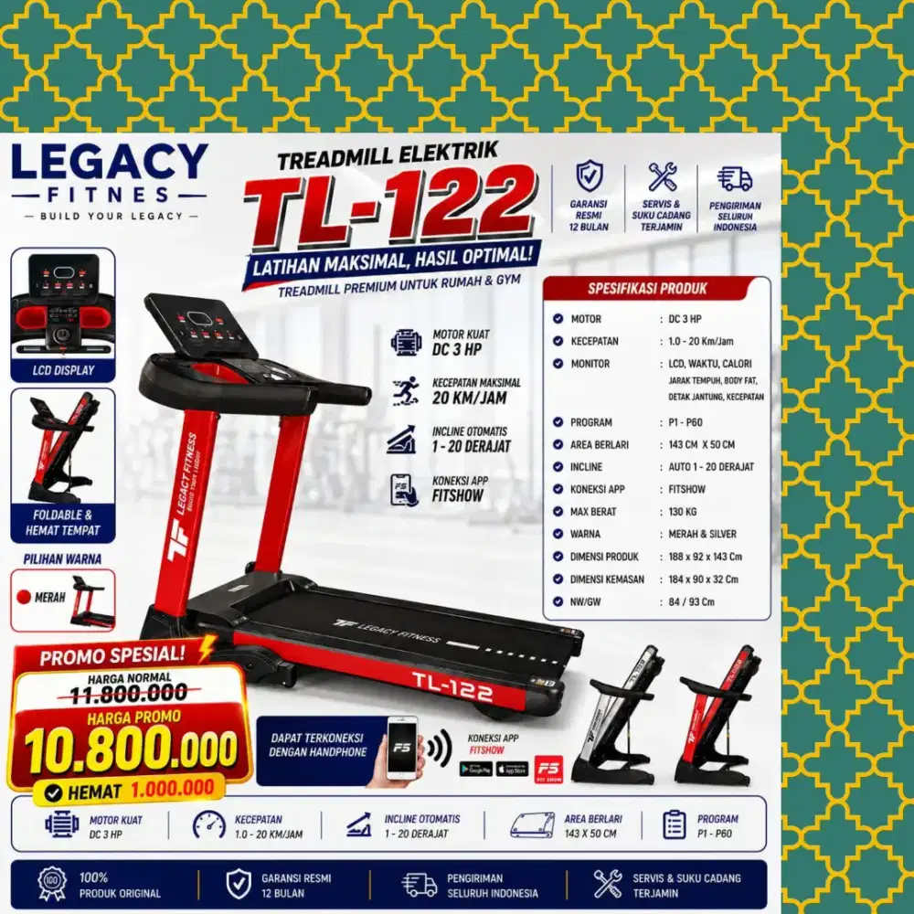 Big treadmill elektrik TL-122 alat kebugaran DLM-462