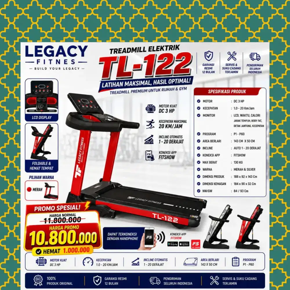 Big treadmill elektrik TL-122 alat kebugaran DLM-462