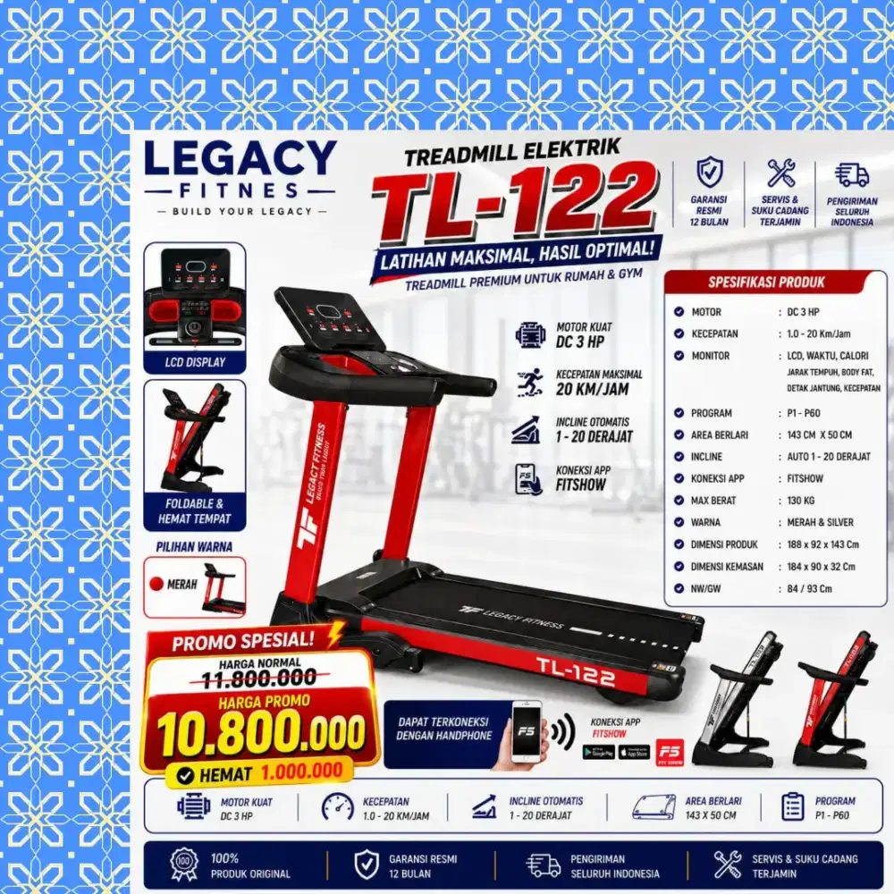 Big treadmill elektrik TL-122 alat kebugaran DLM-462