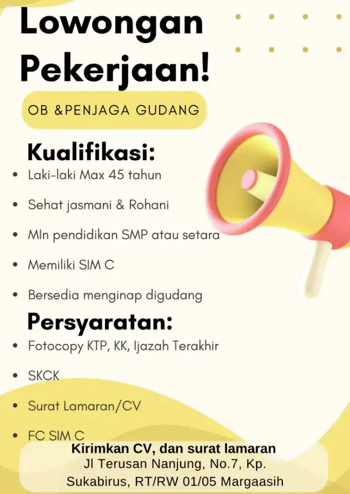 Dibutuhkan Segera OB untuk gudang