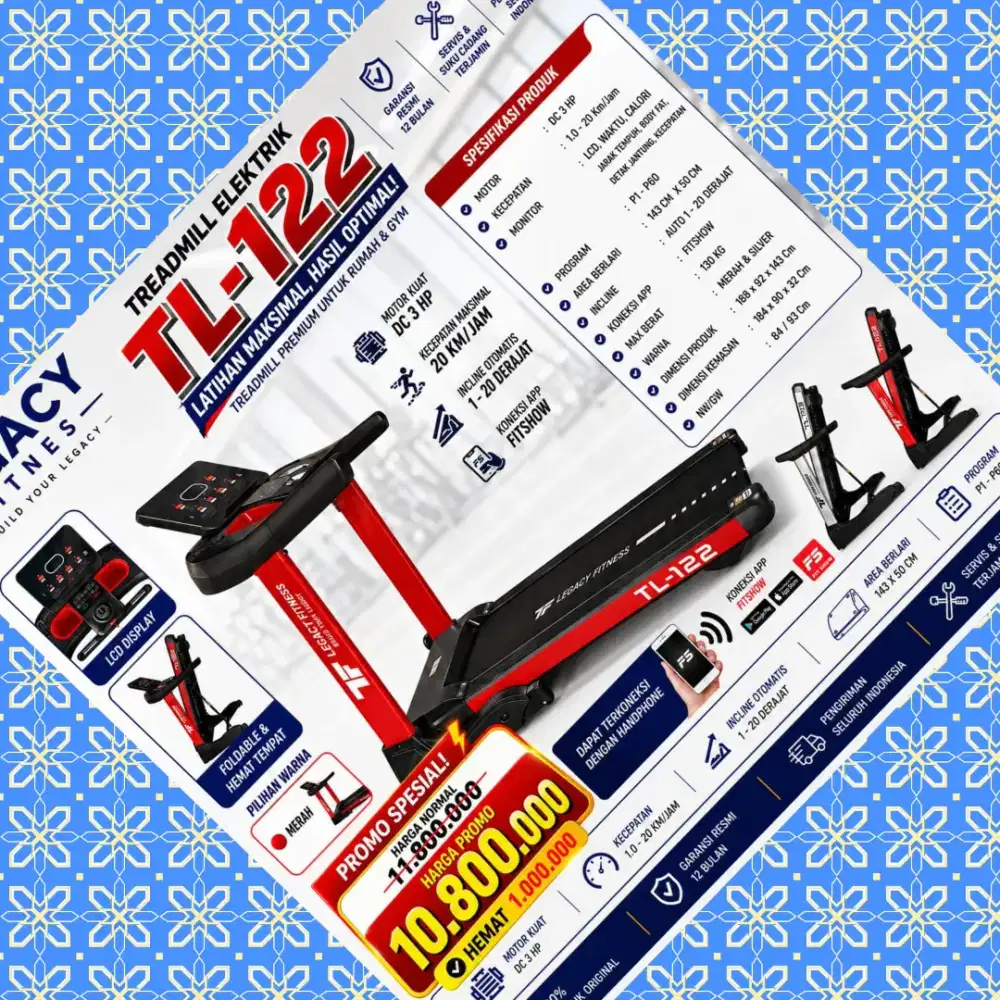 Big treadmill elektrik TL-122 alat kebugaran DLM-462