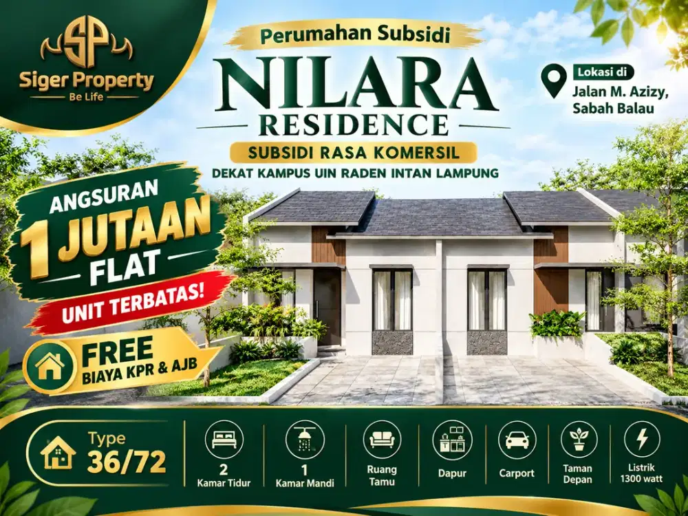 Rumah Subsidi 2 Kamar Tidur Dekat Kampus UIN