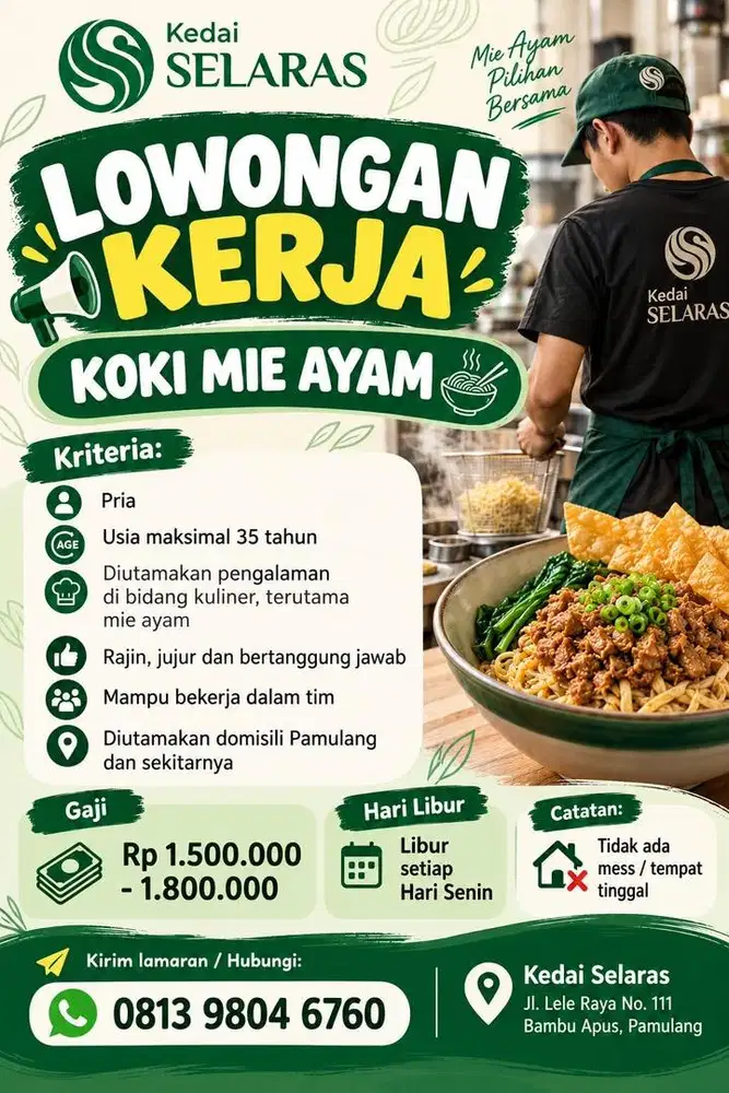 Lowongan Kerja Kedai Mie Ayam Selaras