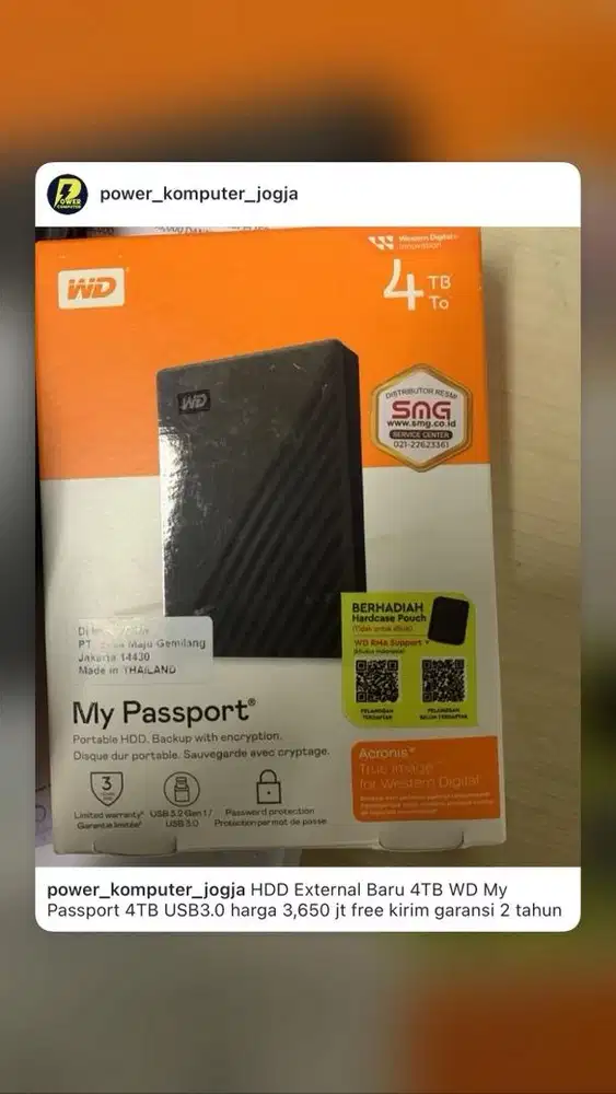 HDD External Baru 4TB WD My Passport 4TB USB3.0