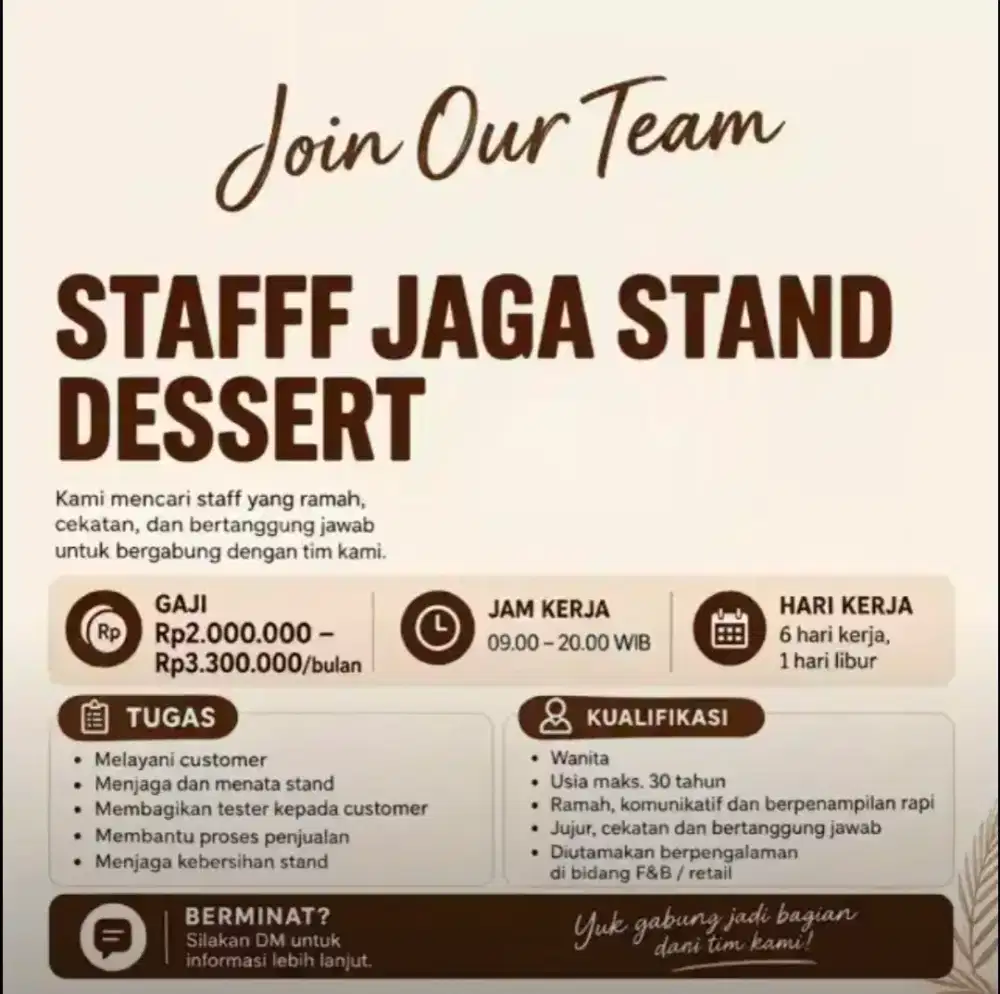 LOWONGAN STAFF JAGA STAND DESSERT