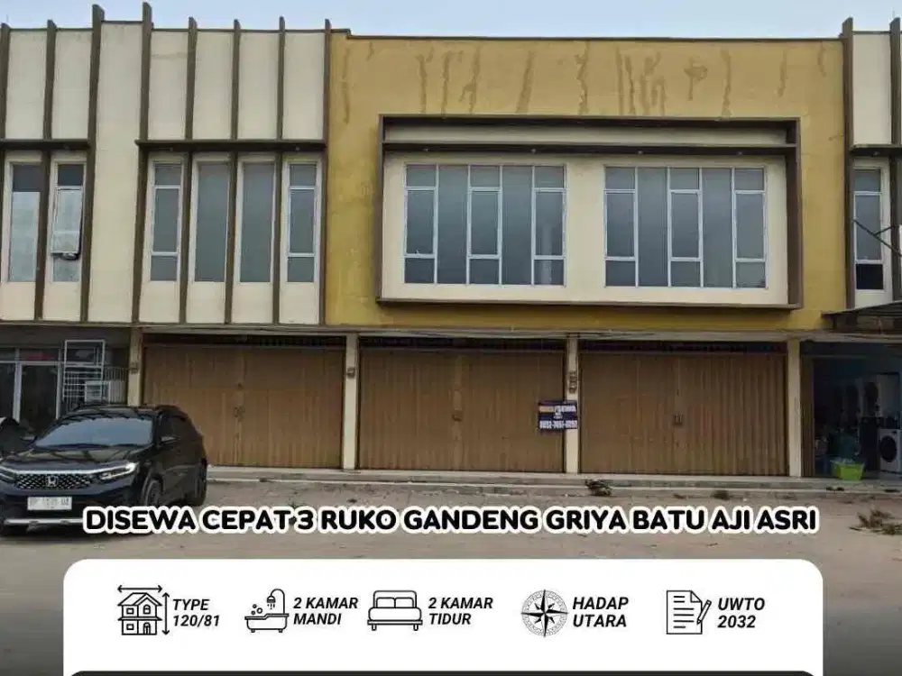 Disewa Cepat 3 Ruko gandeng 2 lantai 
Komp.Ruko Griya Batu aji Asri.