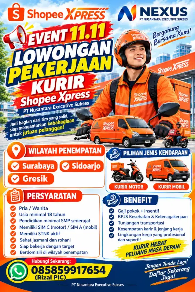 LOKER KURIR ALL AREA JAWA TIMUR penempatan bisa pilih sesuai domisili