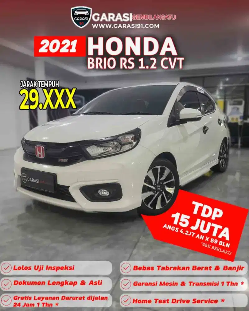 ‼️[ TDP 15 Jt ] ‼️Brio Rs 1.2 Cvt 2021 ( low Km 29 ribuan )