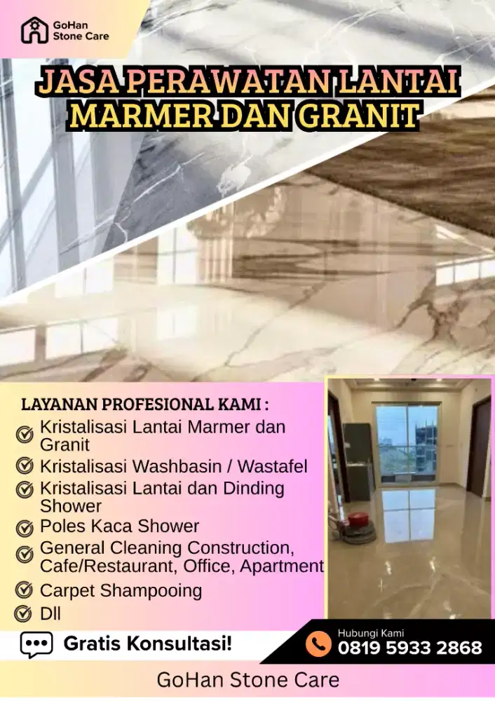 Jasa Poles atau Kristalisasi Marmer, Granit, Teraso dll