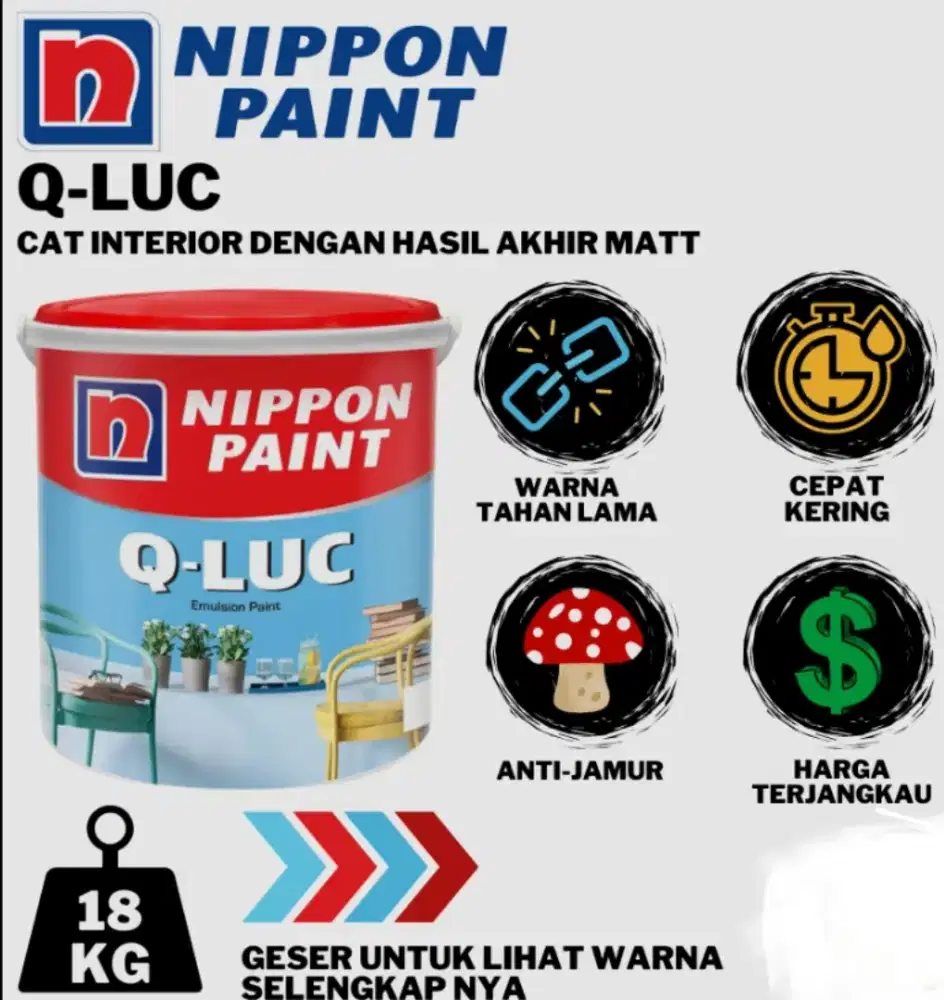 Cat tembok Q.LUC putih kemasan khusus proyek 25kg/18L