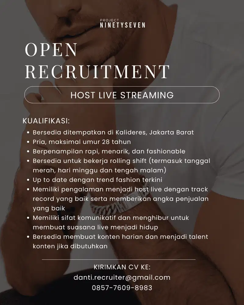 DIBUTUHKAN HOST LIVE STREAMING PRIA (PENEMPATAN KALIDERES, JAKBAR)