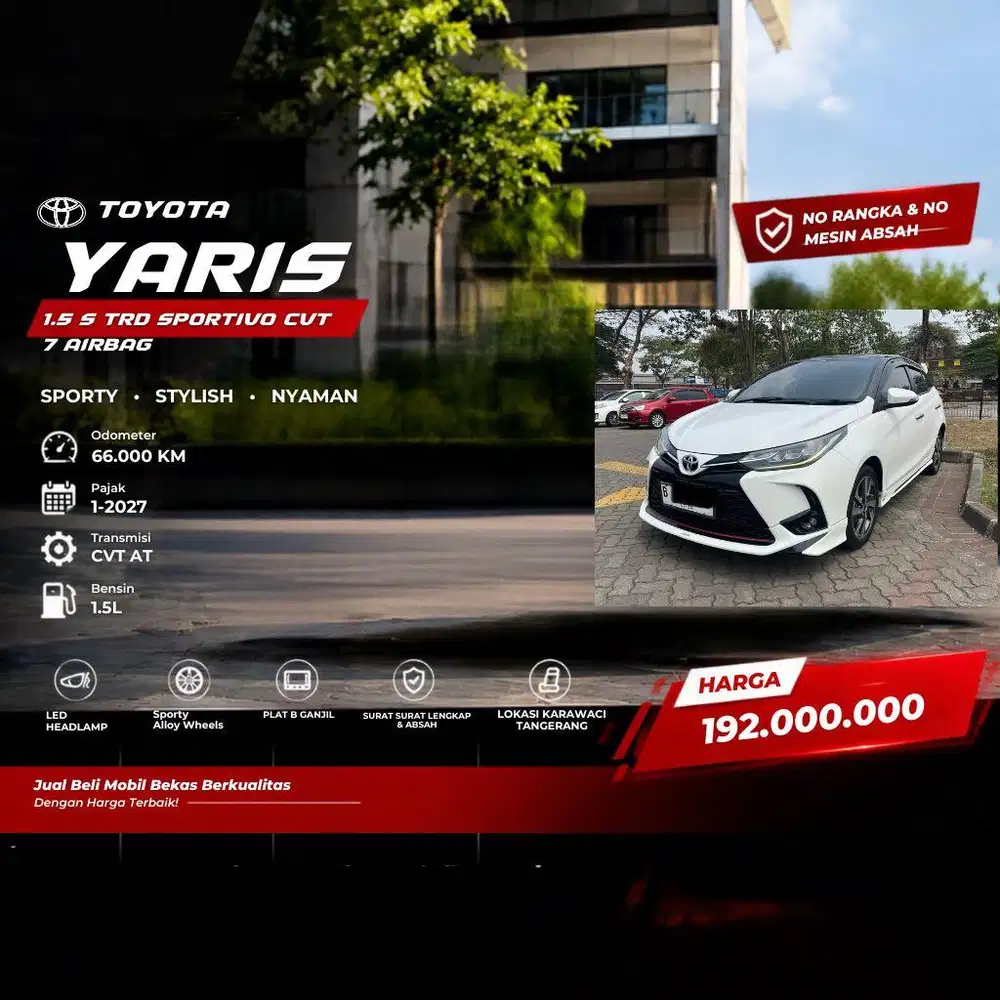 Toyota Yaris S TRD CVT 2020 putih 7 airbag facelift