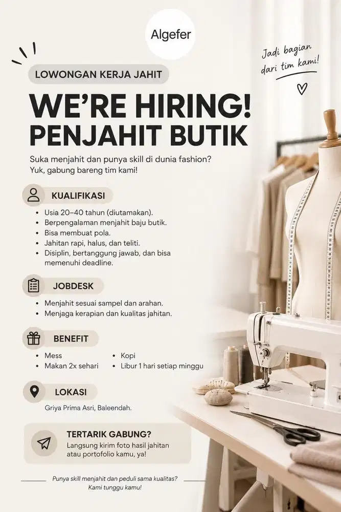 lowongan kerja jahit