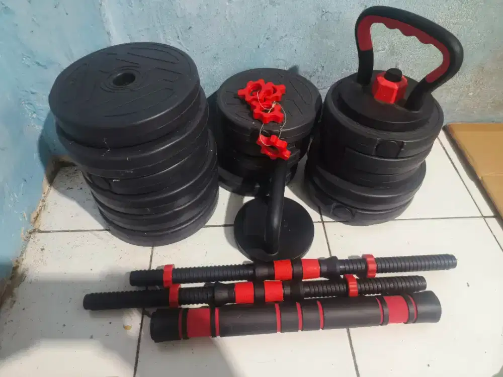 Jual Dumbbell dan barbel 30 kg full satu set