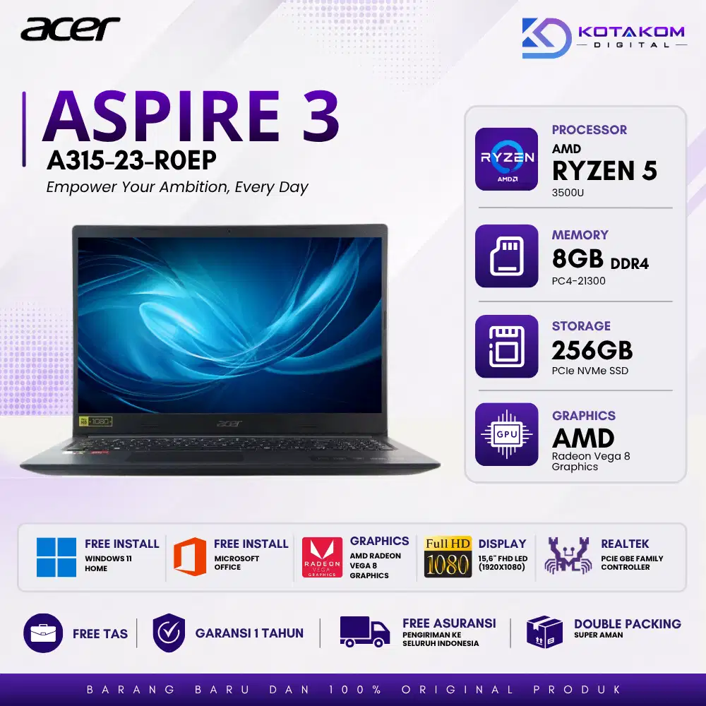 PROMO ACER ASPIRE 3 A315-23-R0EP RYZEN 5 3500U 8GB 256GB AMD RADEON