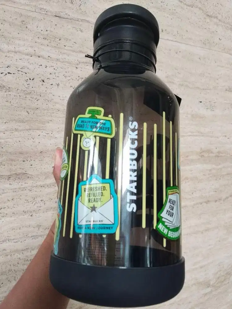 Starbucks 24th Tumbler Plastic Tritan Black Green Stripes 86oz 2.5L
