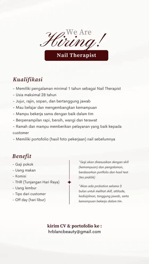 Lowongan Kerja Nails / Nail Therapist