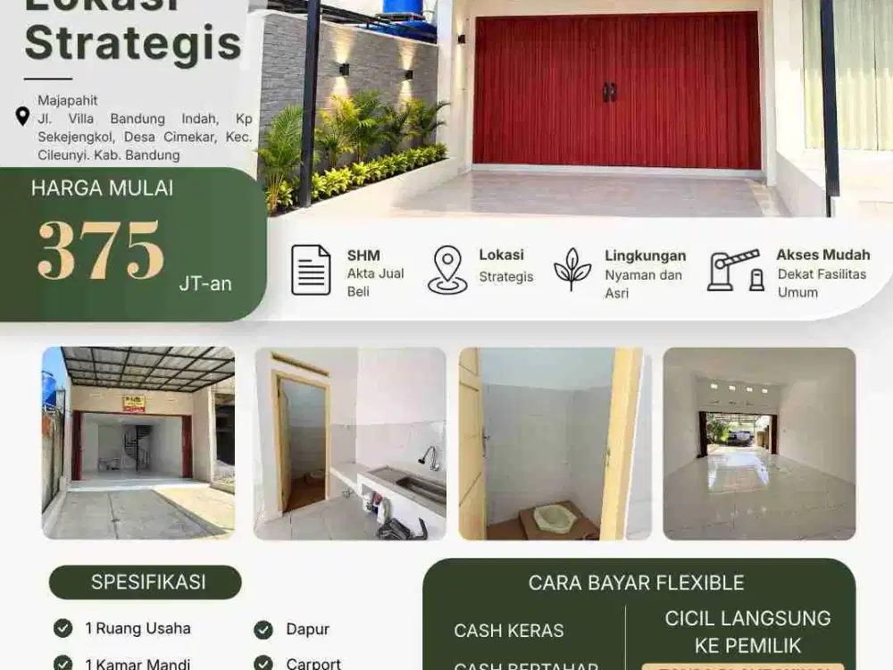 Dijual ruko murah samping jalan Desa di cileunyi