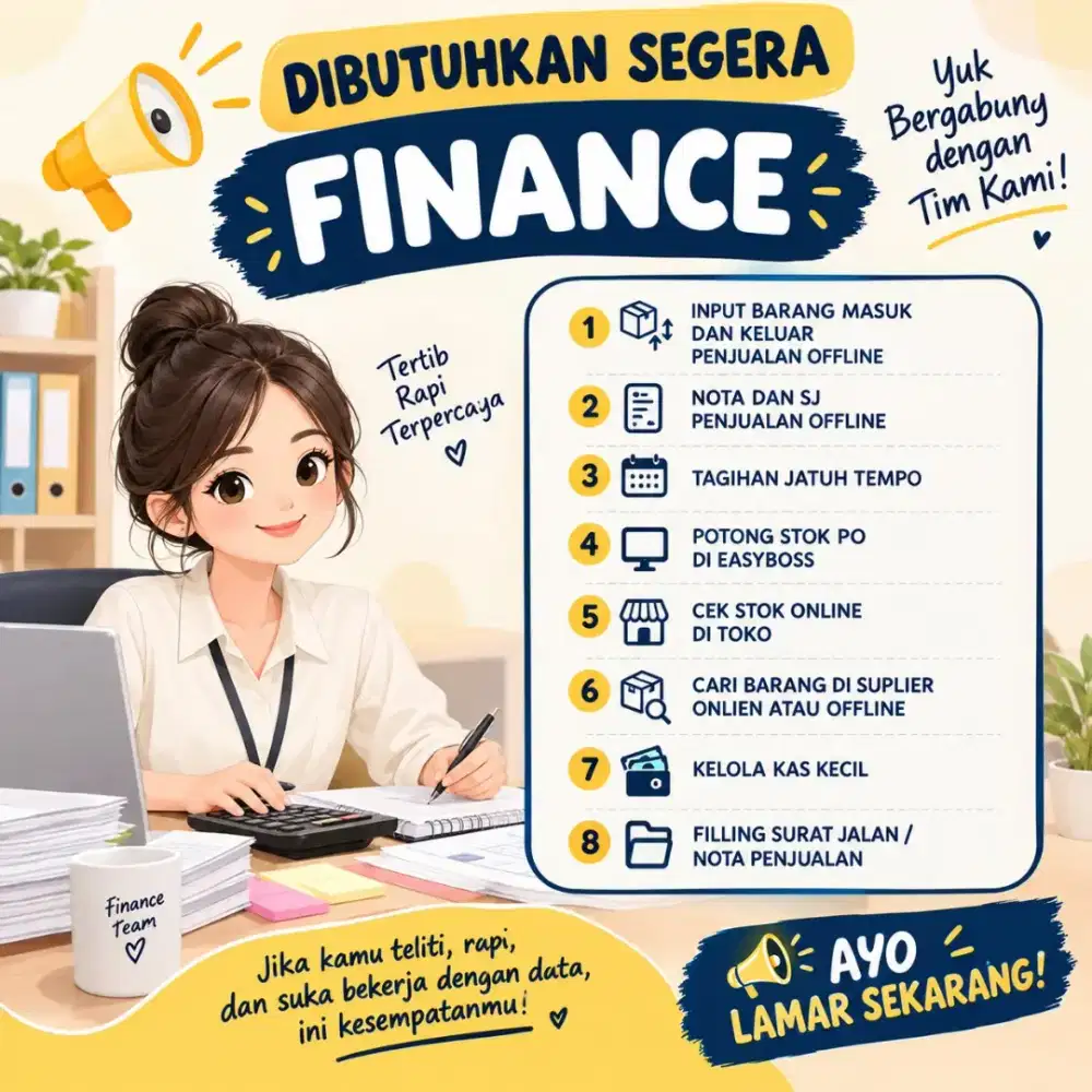 DIBUTUHKAN SEGERA ADMIN FINANCE DAN STOK