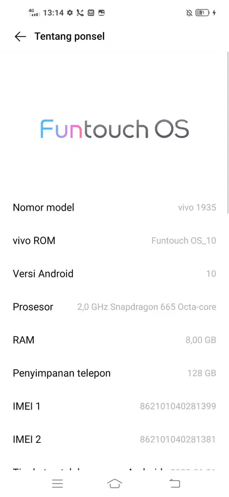 Jual hp vivo y90 seken ram 8/128 minus agak lecet