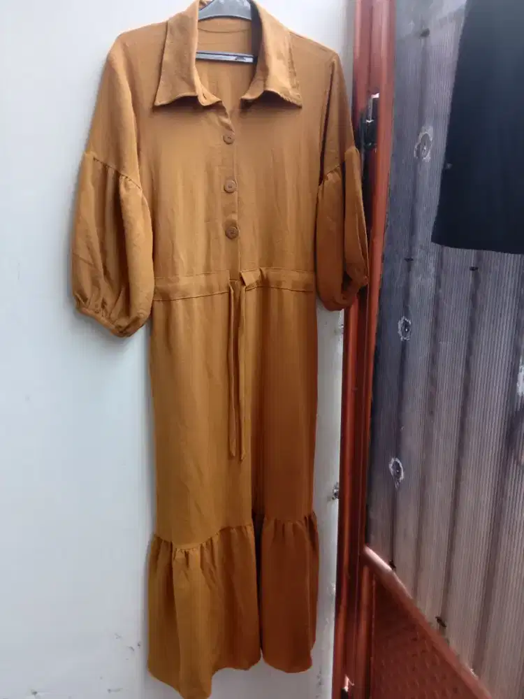 Long Dress warna coklat all size