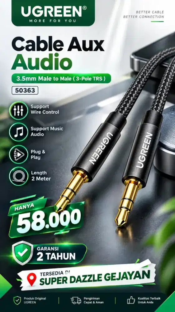 UGREEN AUX AUDIO CABLE JACK 3.5MM (50363)