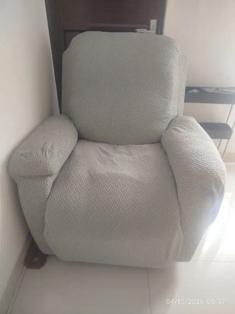 Sofa Recliner 1 Seater kulit sintetis + Cover Kain Stretch Knit Grey