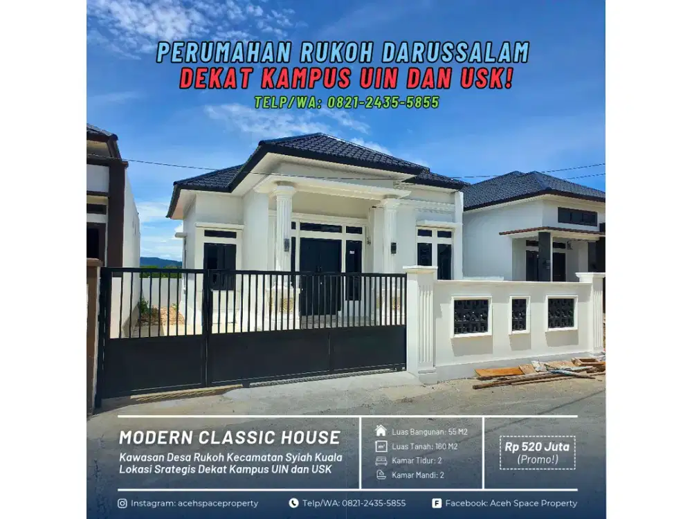 Dijual Rumah Dekat Kampus UIN dan USK - Perumahan Kawasan Rukoh Darussalam!