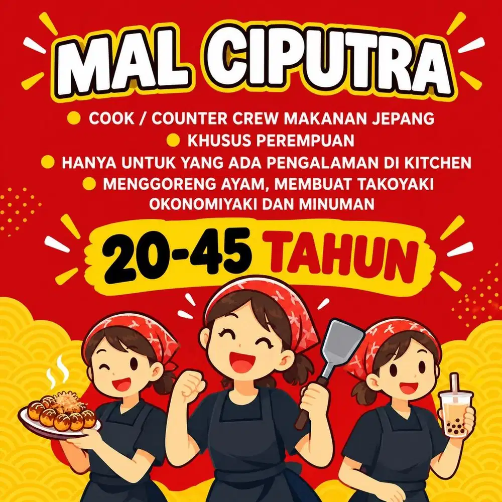 DICARI CEREW MASAK MASAKAN JEPANG TAKOYAKI