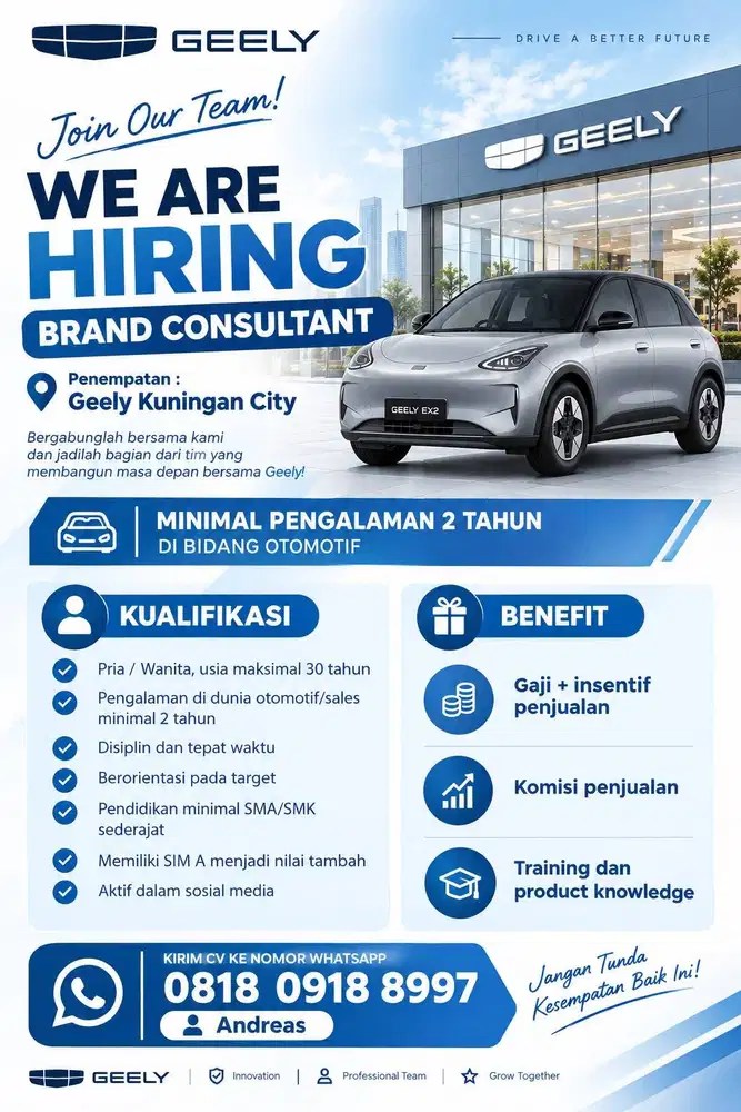 *LOKER* Sales Consultant - Geely Kuningan City - Jakarta Selatan
