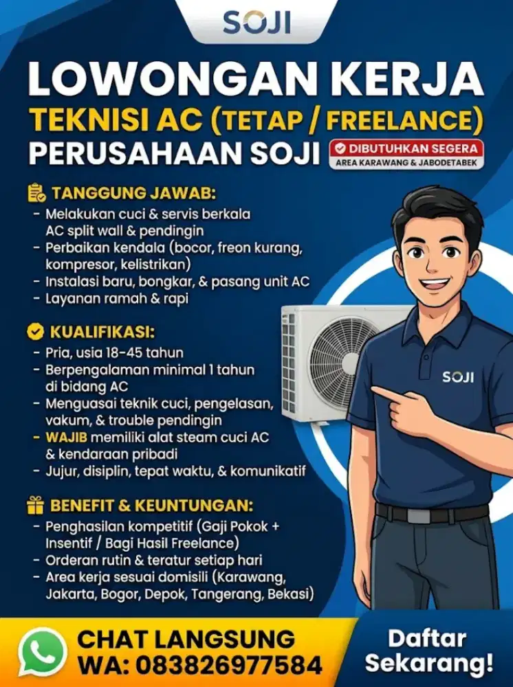 LOWONGAN KERJA TEKNISI AC FREELANCE/TETAP