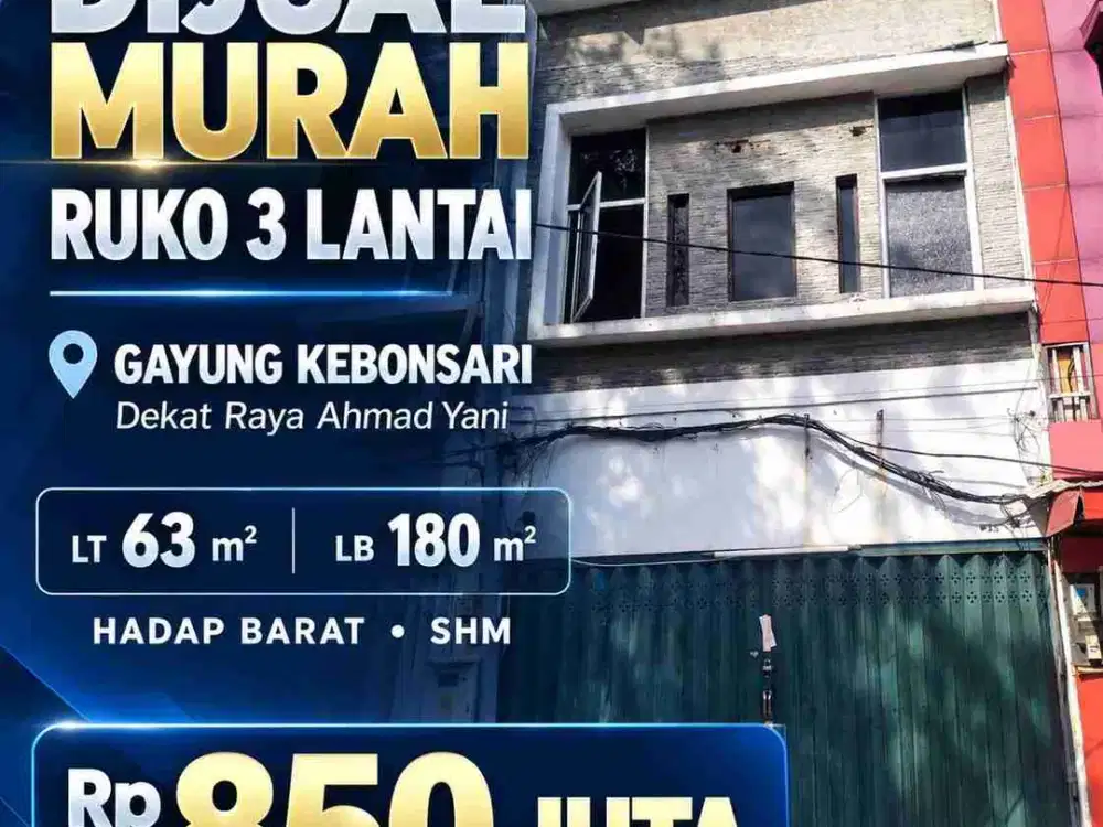 Jual Lelang  Ruko gayung kebonsari 3 lantai murah Dkt Ayani tol Waru Jambangan