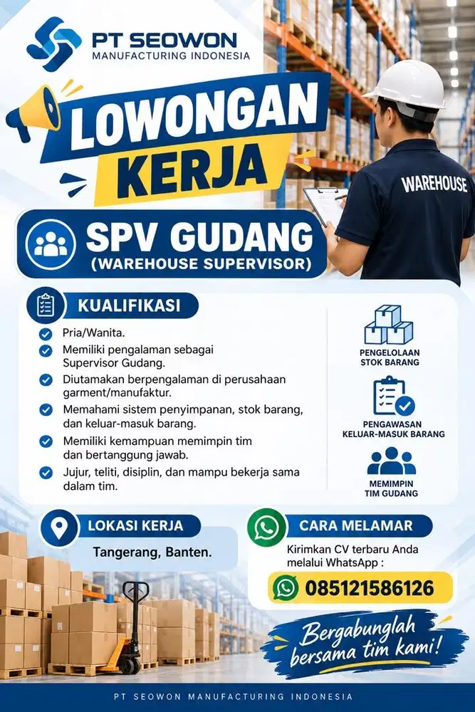 LOWONGAN KERJA SPV GUDANG