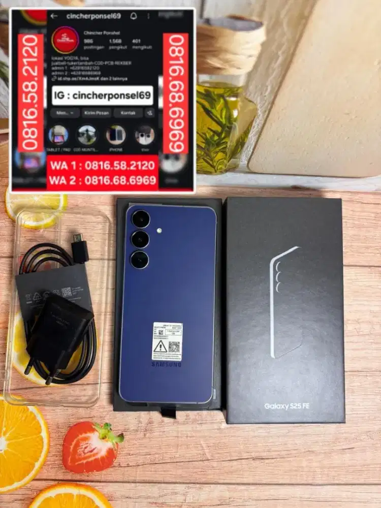 Jual hp LIKENEW SAMSUNG S25 fe 5g grns RESMI FREE adaptor n case