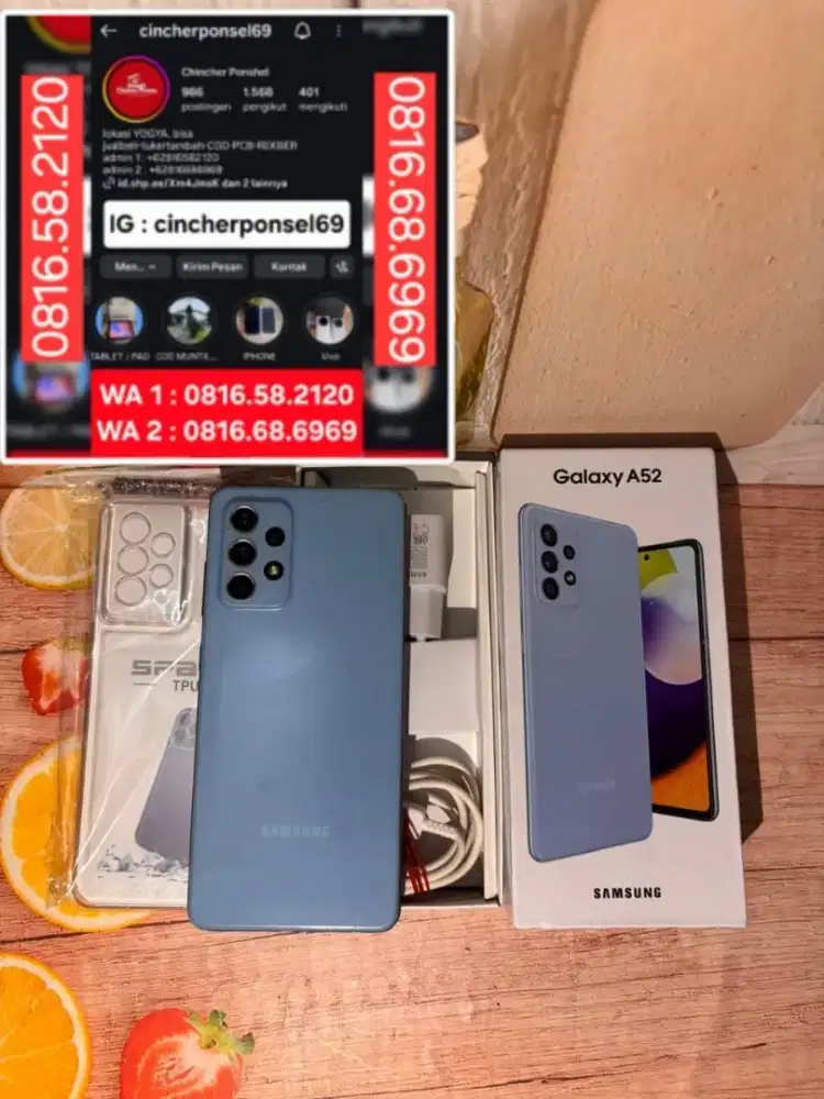 Jual samsung A52 8/256 istimewa fullset siap pakai free adaptor n case