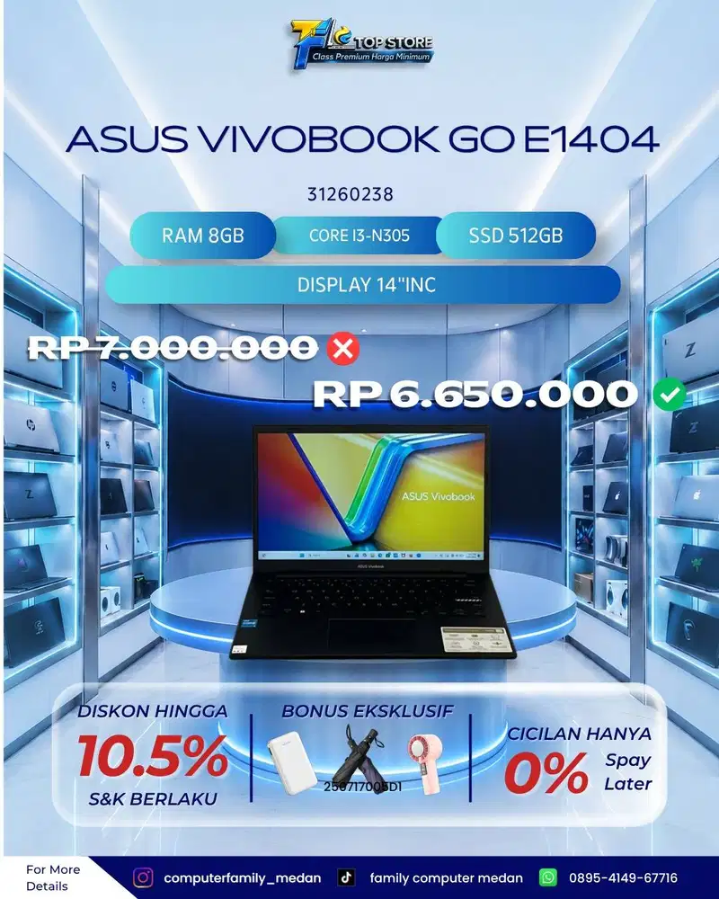 PROMO LAPTOP ASUS VIVOBOOK GO E1404GAB | INTEL CORE I3 N305 | RAM 8GB