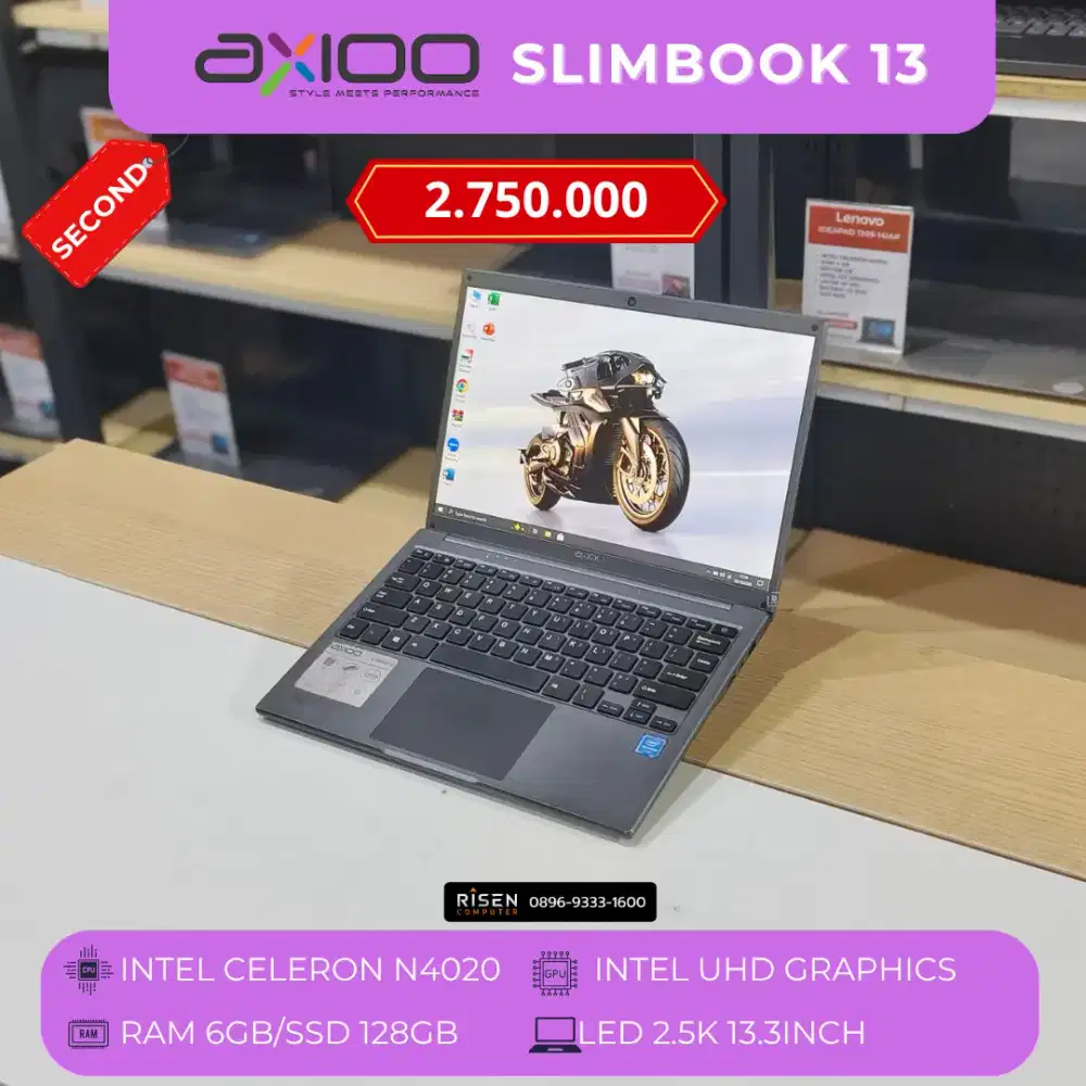 AXIOO SLIMBOOK 13 Intel Celeron N4020 RAM 6GB SSD 128GB 2.5K 13,3inch