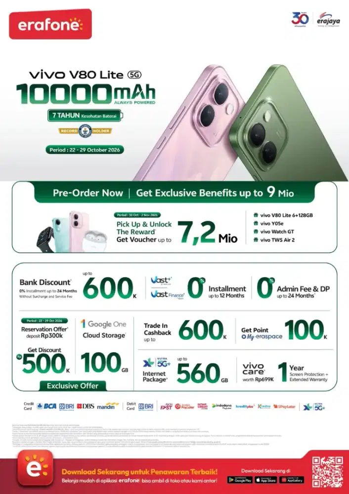 PRE-ORDER VIVP V80 LITE BATERAI 10000 MAH DAN GARANSI RESMI