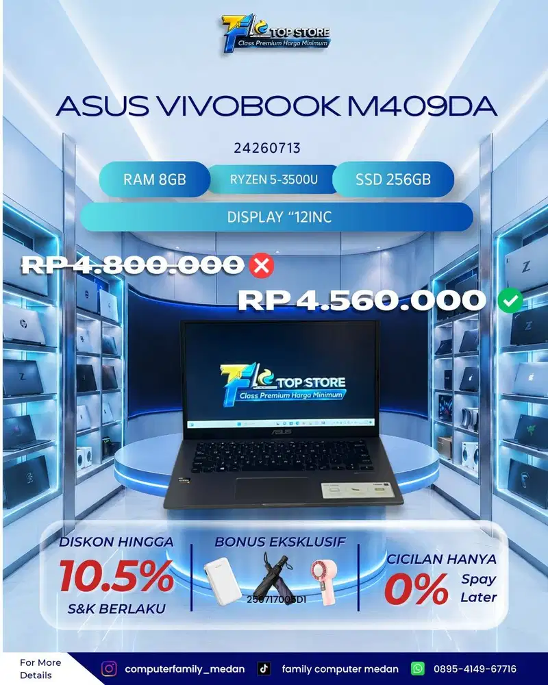 PROMO LAPTOP ASUS VIVOBOOK M409DA AMD RYZEN 5-3500U RAM 8/256GB SSD