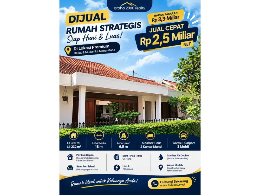 Dijual Cepat Rumah Batununggal Bandung LT 330 m2 LB 232 m2 5 Kamar Tidur SHM Harga 2,5 Miliar