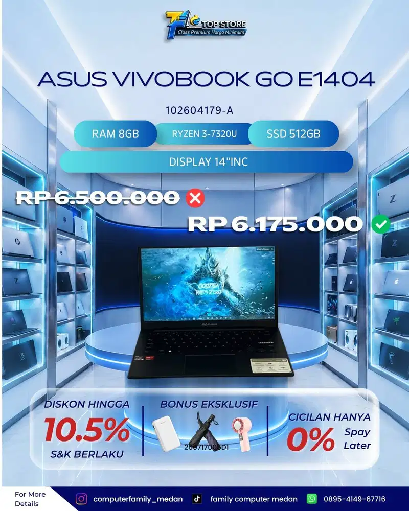 PROMO LAPTOP ASUS VIVOBOOK GO E1404FA | RYZEN 3 7320U | RAM 8/512GB