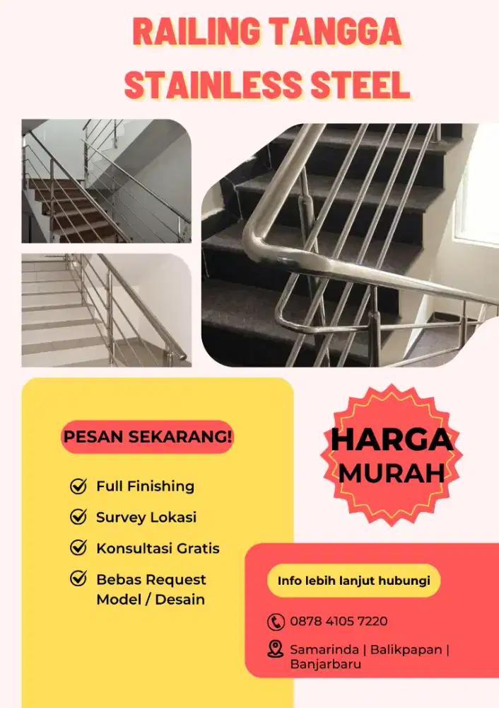JUAL RAILING TANGGA STAINLESS STEEL MINIMALIS CUSTOM HARGA MURAH