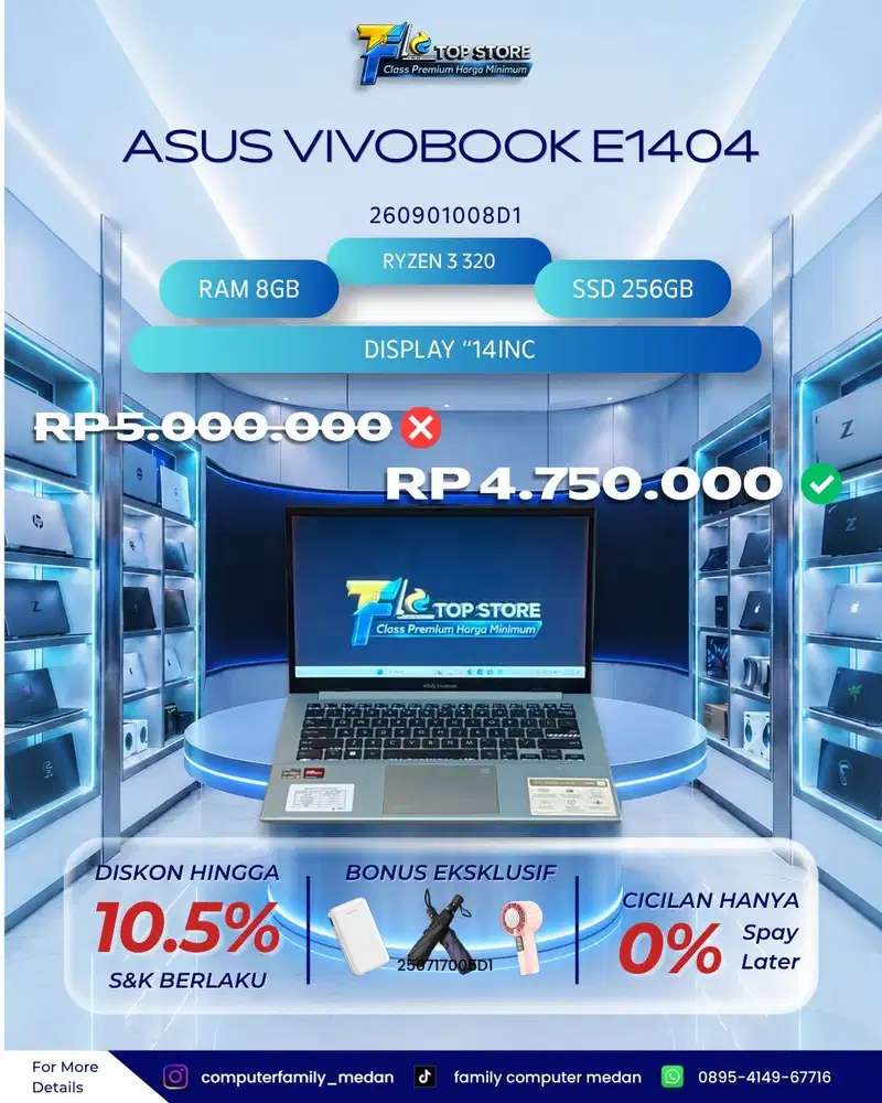 ASUS VIVOBOOK GO E1404FA | AMD RYZEN 3 7320U | RAM 8/256 -LAYAR MERAH