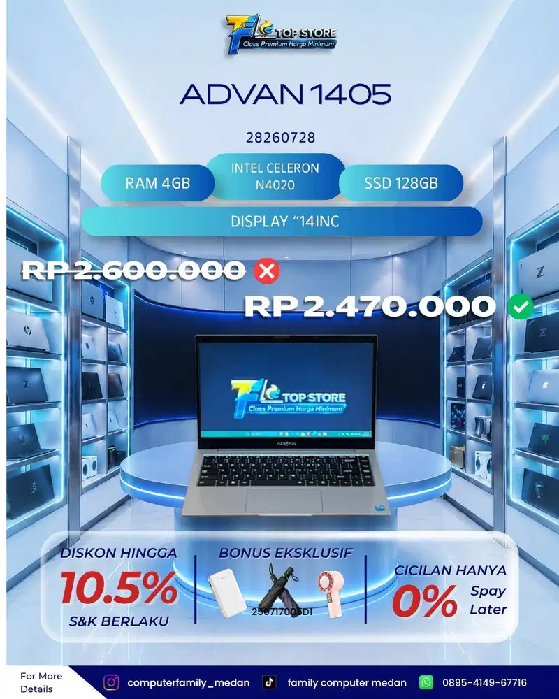 PROMO  LAPTOP ADVAN 1405 INTEL CELERON N4020 | RAM 4GB SSD 128GB |