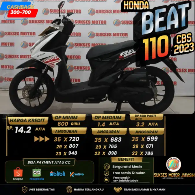 HONDA BEAT CBS 2023 PLAT JAKARTA BISA CASH DAN KREDIT ATAU PAYLATER