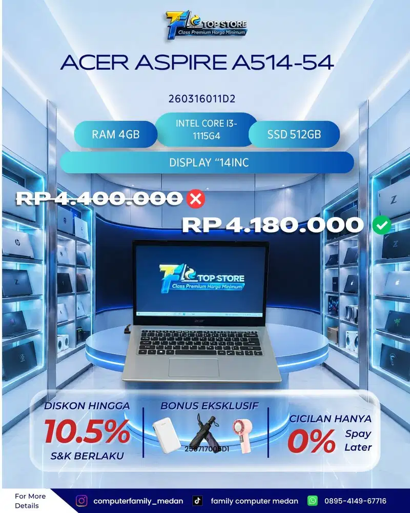 PROMO LAPTOP ACER ASPIRE A514-54 CORE I3 GEN 11 15G4 RAM 4/512GB SSD